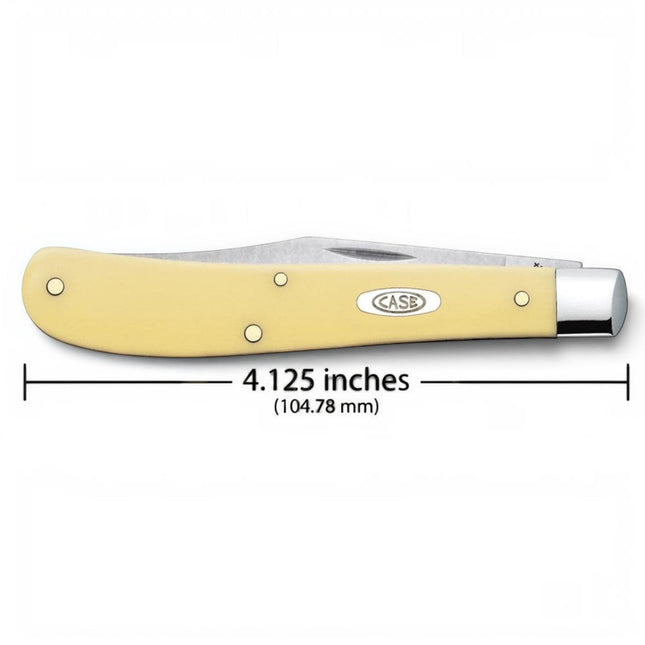 Razor Sharp AZ Case Yellow Synthetic Slimline Trapper pocket knife with a closed 4.13-inch handle and stainless blade