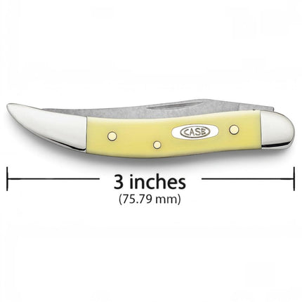 Razor Sharp AZ Case Small Texas Toothpick knife with a yellow synthetic handle and a mirror-polished carbon steel blade