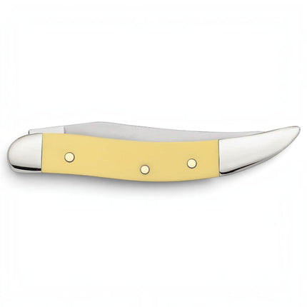 Razor Sharp AZ Case Yellow Synthetic Small Texas Toothpick folding knife with a mirror-polished stainless steel blade