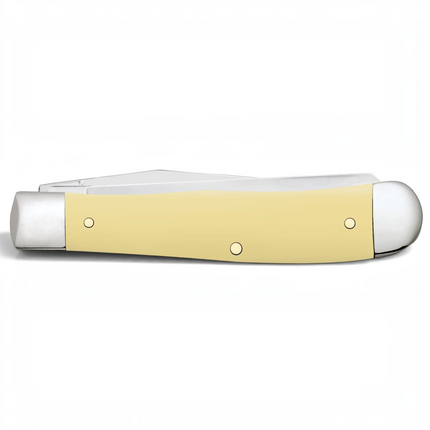 Razor Sharp AZ Case Dont Tread on Me trapper knife with a smooth yellow synthetic handle and stainless steel blades