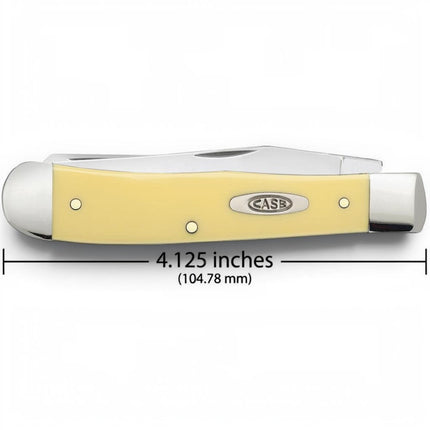 Razor Sharp AZ Case Yellow Synthetic Trapper knife with carbon steel blades and oval shield, closed view