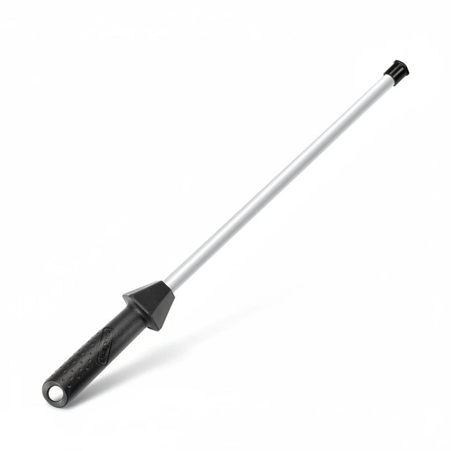 Razor Sharp AZ 17.5-inch ceramic honing steel with 3000-grit rod, built-in angle guides, and black hexagonal handle.