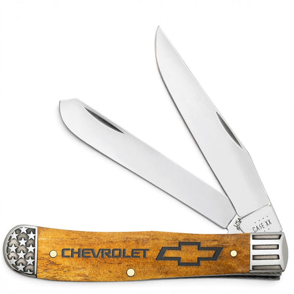 Razor Sharp AZ Case Chevrolet antique bone trapper knife with mirror-polished stainless steel clip and spey blades