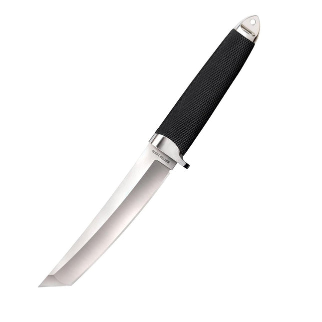 Razor Sharp AZ Cold Steel 3V Master Tanto fixed blade knife with a black textured handle and sharp tanto point.