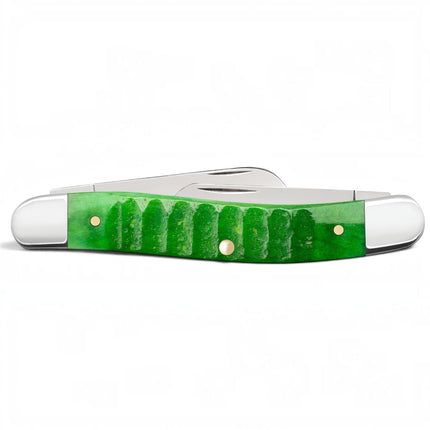 Razor Sharp AZ Case Gator Jigged bright green bone handle medium stockman pocket knife with polished steel bolsters