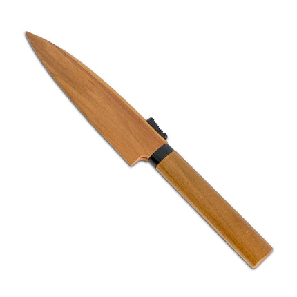 Razor Sharp AZ Japanese paring knife with wild cherry wood handle and wooden sheath. Sharp point blade.