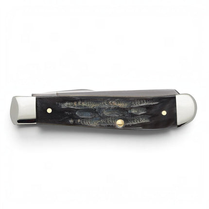 Razor Sharp AZ Case Jigged Buffalo Horn Mini Trapper pocket knife with dark textured handle and nickel-silver bolsters
