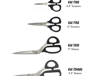 Razor Sharp AZ KAI 7100 4-inch professional scissors with high carbon stainless steel blades and black elastomer handles.