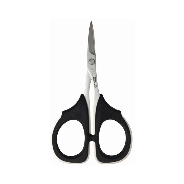 Razor Sharp AZ KAI 7100 4-inch professional scissors with high carbon stainless steel blades and black elastomer handles.