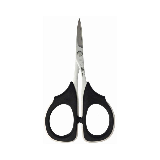 Razor Sharp AZ KAI 7100 4-inch professional scissors with high carbon stainless steel blades and black elastomer handles.