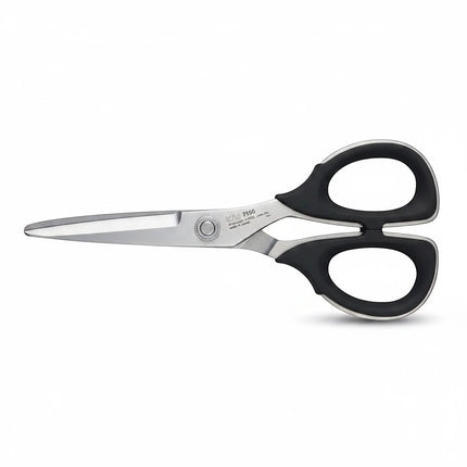 Razor Sharp AZ Kai 7150 6-inch professional scissors with high-carbon stainless steel blades and black elastomer handles.