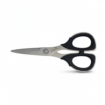 Razor Sharp AZ Kai 7150 6-inch professional scissors with high-carbon stainless steel blades and black elastomer handles.