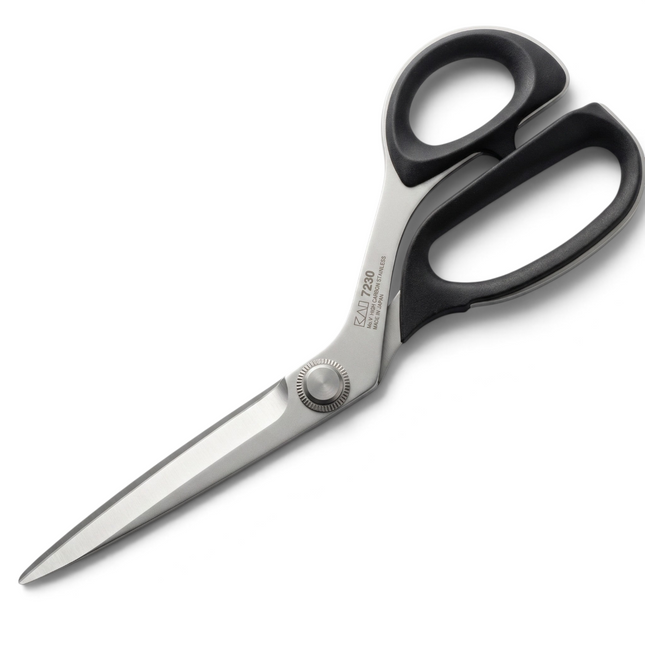 Razor Sharp AZ Kai 7230 9-inch professional sewing shears with high-carbon stainless steel blades and ergonomic handles.