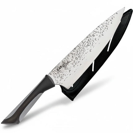 Razor Sharp AZ Kai Luna 8" chef's knife with hammered stainless steel blade and ergonomic handle.