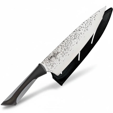 Razor Sharp AZ Kai Luna 8" chef's knife with hammered stainless steel blade and ergonomic handle.
