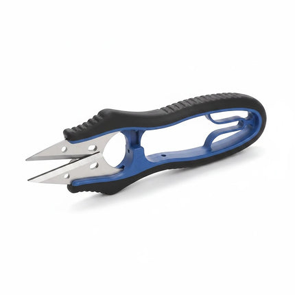 Razor Sharp AZ Kai N5125 thread snips with blue and black ergonomic soft grip handles and sharp steel blades.