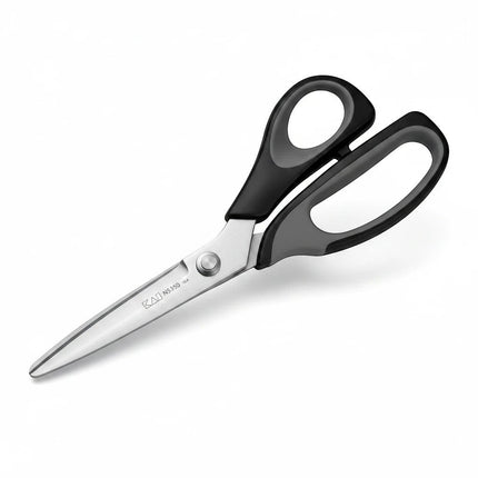 Razor Sharp AZ KAI N5350 9 1/4" pinking scissors with stainless steel blades and black soft-grip handles.