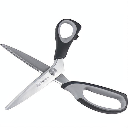 Razor Sharp AZ KAI N5350 9 1/4" pinking scissors with stainless steel blades and soft-grip handles.