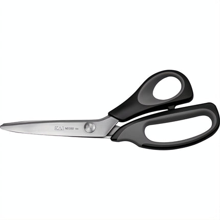 Razor Sharp AZ KAI N5350 9 1/4" pinking shears with stainless steel blades and black soft-grip handles.