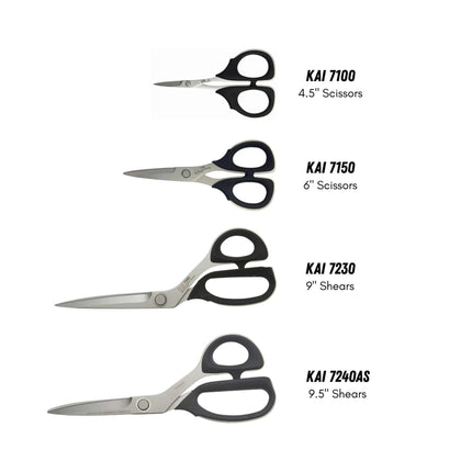 Razor Sharp AZ KAI professional scissors collection featuring various blade lengths with high carbon steel blades