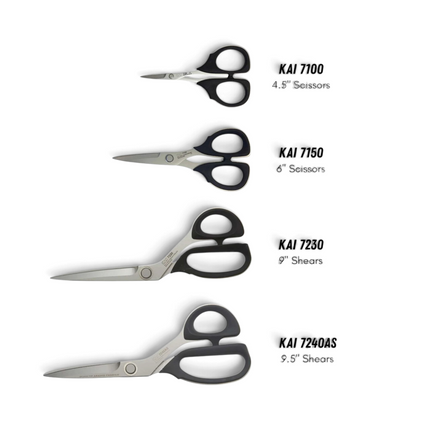 Razor Sharp AZ KAI professional scissors collection featuring various blade lengths with high carbon steel blades