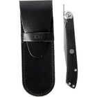 Razor Sharp AZ Kai Personal Steak Knife, black marble handle, stainless steel blade, with leather sheath.