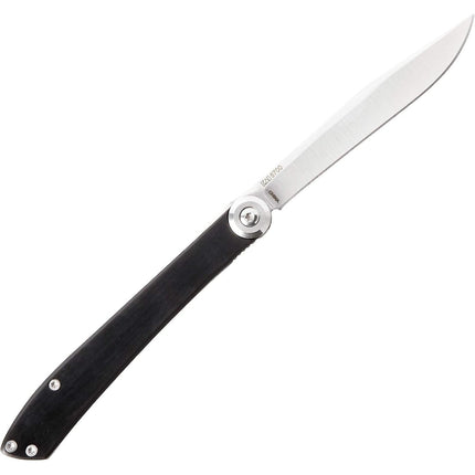 Razor Sharp AZ Kai Personal Steak Knife, folding stainless steel blade with black handle and decorative crest. Limited Edition.
