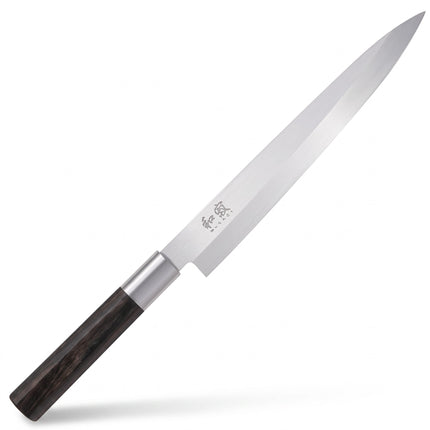 Razor Sharp AZ KAI Wasabi 8-inch Yanagiba sushi knife with a single-beveled stainless steel blade and bamboo-blend handle