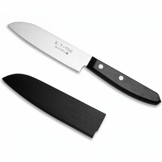 Razor Sharp AZ Kanetsune fruit knife with AUS-6 stainless steel blade and black wood handle with matching sheath