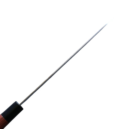 Razor Sharp AZ Kanetsune Gyuto Japanese chef knife showing the thin, sharp DSR-1K6 steel blade profile and wood handle.