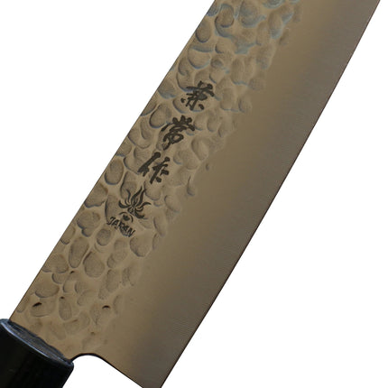 Razor Sharp AZ Kanetsune Gyuto chef knife featuring a Tsuchime hammered finish and DSR-1K6 high carbon steel blade.