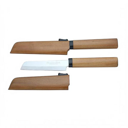 Razor Sharp AZ Kanetsune ST-100 Japanese paring knife with stainless steel blade and wild cherry wood handle, includes wooden sheath.