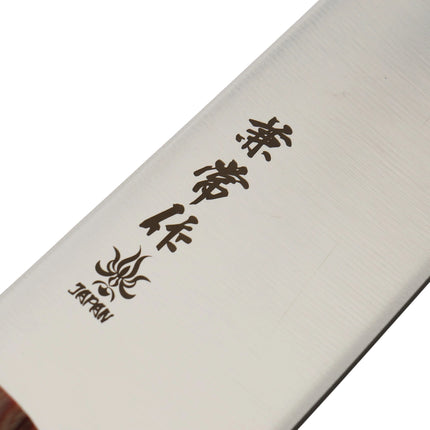 Razor Sharp AZ Kanetsune Santoku knife blade featuring Japanese kanji engraving and Japan logo on stainless steel