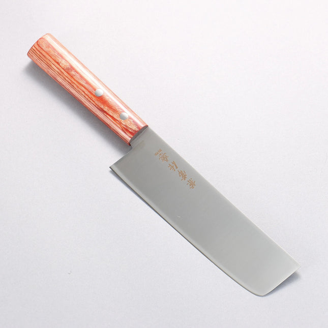 Razor Sharp AZ Kanetsune Seki 555 Series kitchen knife with DSR-1K6 stainless steel blade and red plywood oval handle