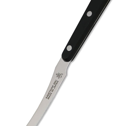 Kanetsune Serrated Tomato Knife – 4.13" Blade, 420J2 Stainless Steel, Full Tang, Black Resin Handle, Made in Japan