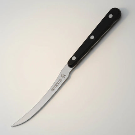 Razor Sharp AZ Kanetsune 8-inch serrated tomato knife with a full tang black resin handle, made in Japan.