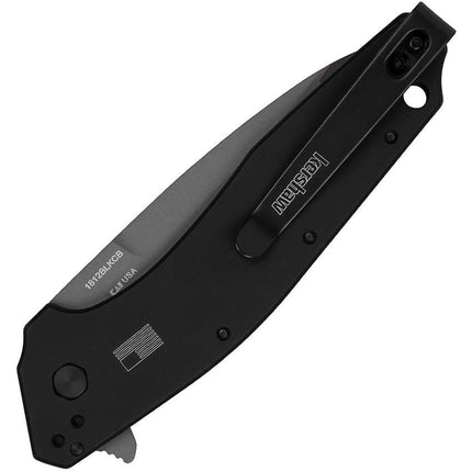 Kershaw Dividend black aluminum folding knife with two-tone composite blade and pocket clip. Made in USA.