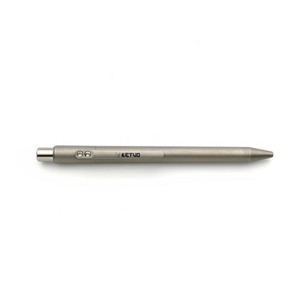 Razor Sharp AZ Ketuo KP03 titanium push pen in stonewash finish with laser-etched logo and push-button mechanism.
