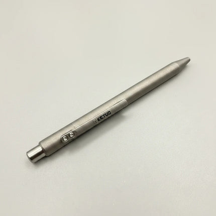 Razor Sharp AZ Ketuo KP03 titanium push pen with stonewash finish and laser-etched logo.