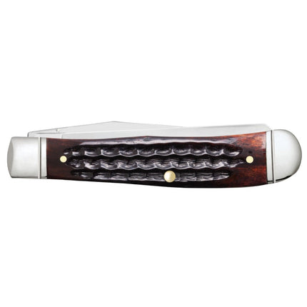 Razor Sharp AZ Case Trapper pocket knife with mahogany bone handle, corn cob jigging, and polished steel bolsters.