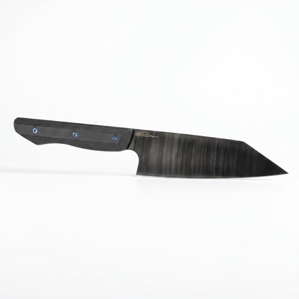 Razor Sharp AZ 6.5-inch Meglio Knives Kiritsuke with black DLC coated MagnaCut steel blade and textured G10 handle.