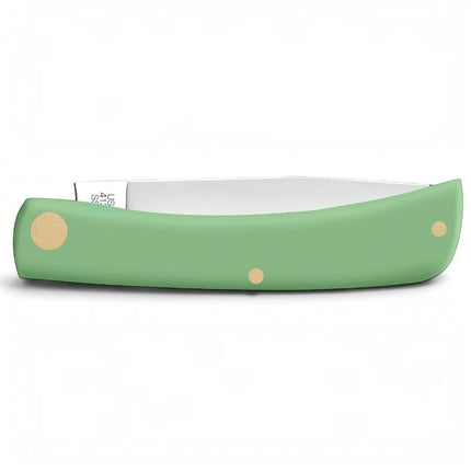 Razor Sharp AZ Case Sod Buster Jr. folding knife with a smooth mint green synthetic handle and stainless steel blade.