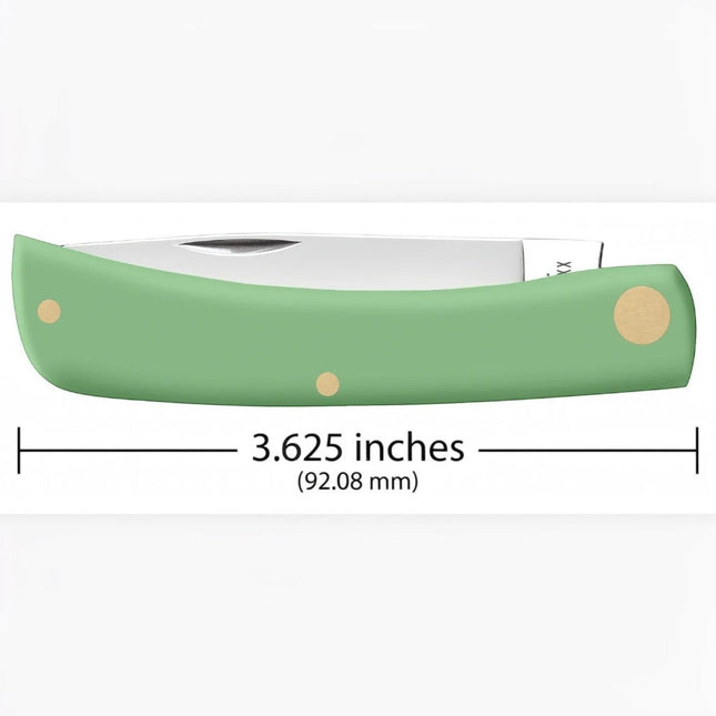 Razor Sharp AZ Case Sod Buster Jr. folding knife with a smooth mint green synthetic handle and mirror-polished blade.