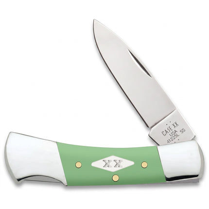 Razor Sharp AZ Case lockback pocket knife with a mint green synthetic handle and mirror-polished drop point blade.
