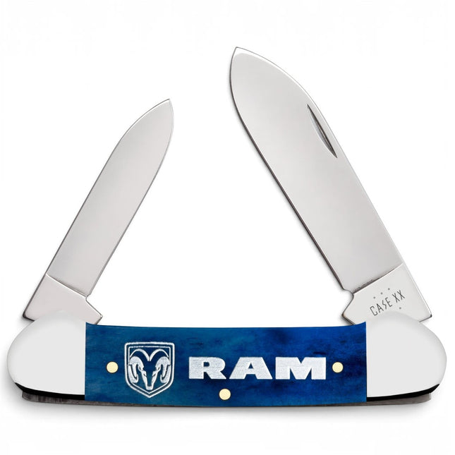 Razor Sharp AZ Case RAM embellished navy blue bone canoe pocket knife with two polished stainless steel blades