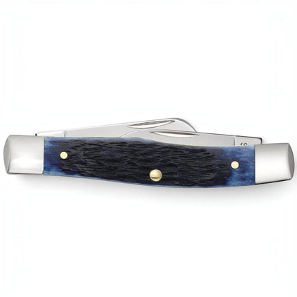 Razor Sharp AZ Case Rogers Jig navy blue bone handle medium stockman pocket knife with polished stainless steel blades