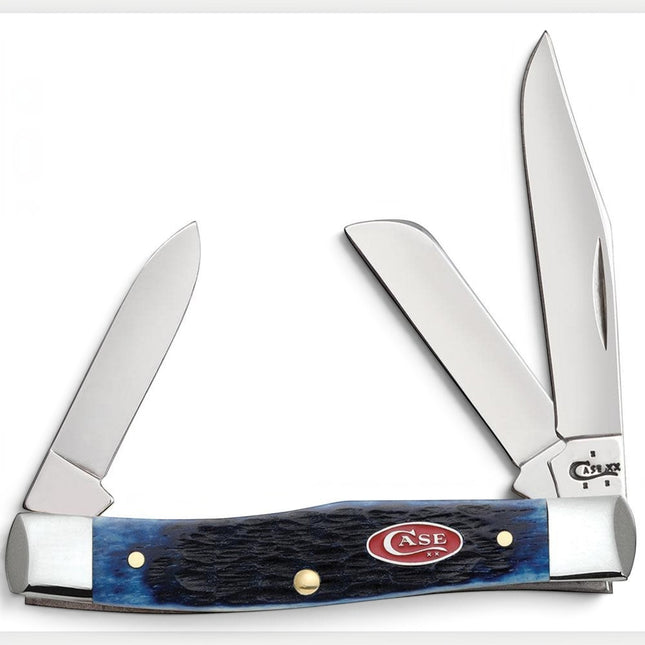 Razor Sharp AZ Case Rogers Jig navy blue bone handle medium Stockman pocket knife with three polished steel blades