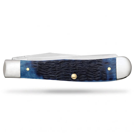 Razor Sharp AZ Case Rogers Jig Navy Blue Bone Trapper knife with polished stainless steel blades and red shield