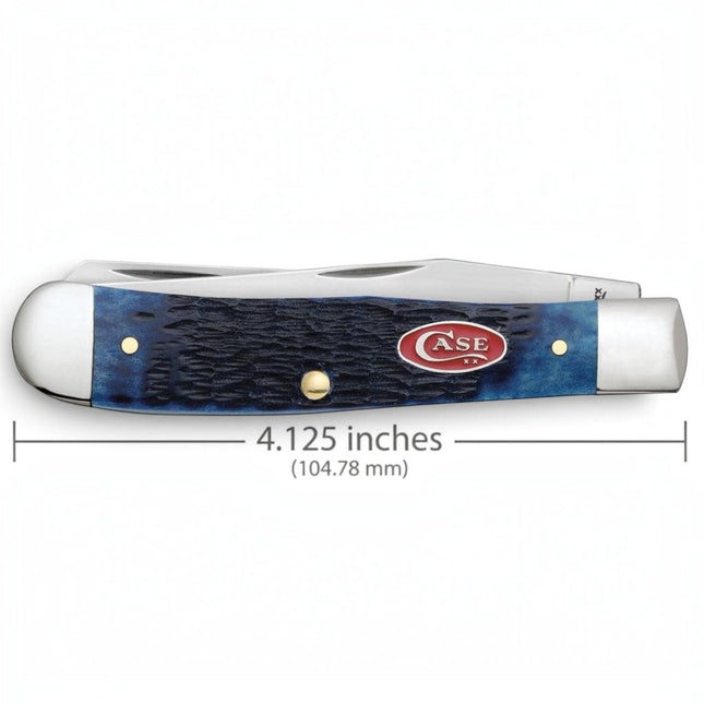 Razor Sharp AZ Case Rogers Jig Navy Blue Bone Trapper pocket knife with nickel silver bolsters and red oval shield