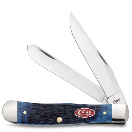 Razor Sharp AZ Case Rogers jigged navy blue bone trapper knife with two stainless steel blades and red oval shield